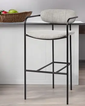 29" Gray and Black Fabric and Steel Bar Chair