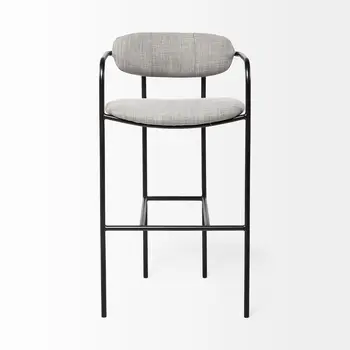 29" Gray and Black Fabric and Steel Bar Chair