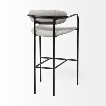 29" Gray and Black Fabric and Steel Bar Chair
