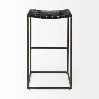 35" Brown and Black Leather and Iron Backless Counter Height Bar Chair