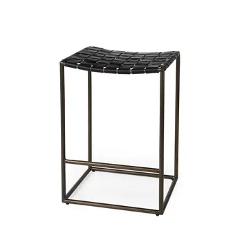 29" Bronze Leather and Metal Backless Bar Chair