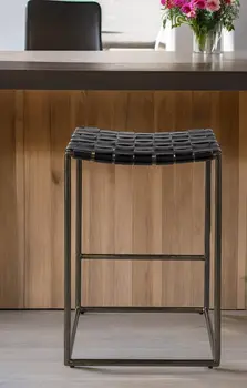 29" Bronze Leather and Metal Backless Bar Chair