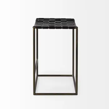 29" Bronze Leather and Metal Backless Bar Chair