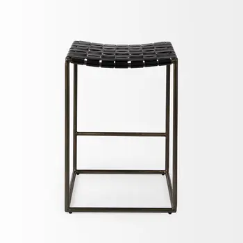 29" Bronze Leather and Metal Backless Bar Chair