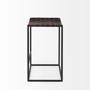 26" Brown And Black Leather And Iron Backless Counter Height Bar Chair