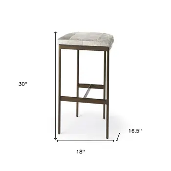 35" Gold Leather and Metal Backless Bar Chair