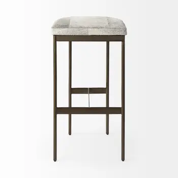 35" Gold Leather and Metal Backless Bar Chair
