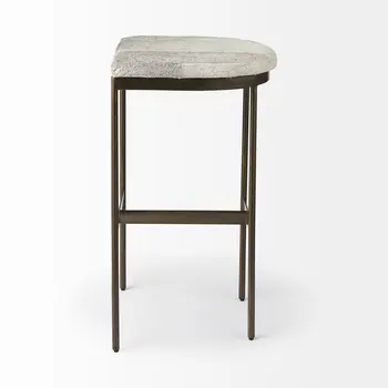 35" Gold Leather and Metal Backless Bar Chair