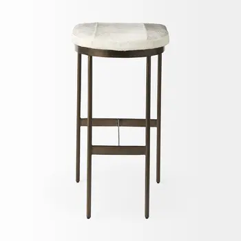 35" Gold Leather and Metal Backless Bar Chair