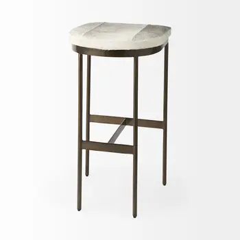 35" Gold Leather and Metal Backless Bar Chair