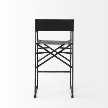 29" Black Leather And Iron Bar Chair