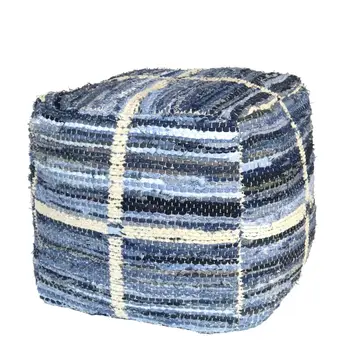 18" Blue Cotton Striped Pouf Ottoman