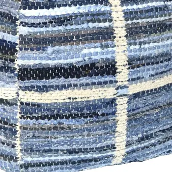 18" Blue Cotton Striped Pouf Ottoman