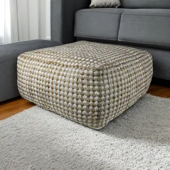 30" Natural Cotton Pouf Ottoman
