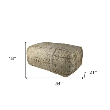 34" Natural Cotton Geometric Pouf Ottoman