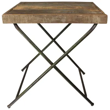 30" Brown And Charcoal Solid Wood And Iron Cross Legs End Table
