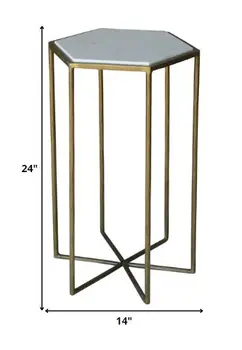 24" Brass And White Iron Round End Table