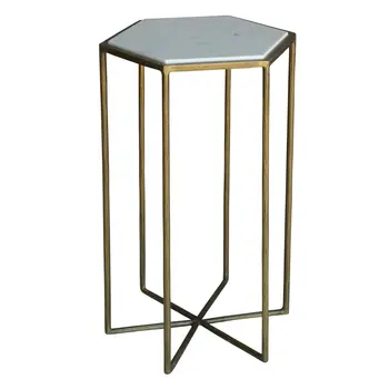 24" Brass And White Iron Round End Table