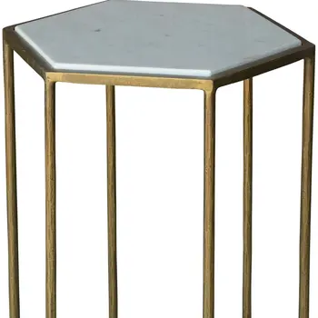 24" Brass And White Iron Round End Table