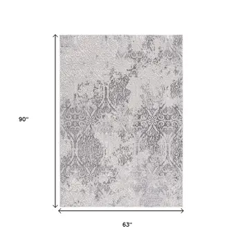 5' X 8' Cream And Gray Tinted Ogee Pattern Area Rug