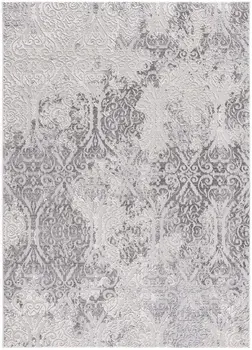 7' X 10' Cream And Gray Tinted Ogee Pattern Area Rug