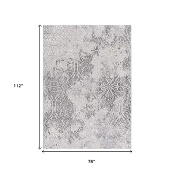7' X 10' Cream And Gray Tinted Ogee Pattern Area Rug