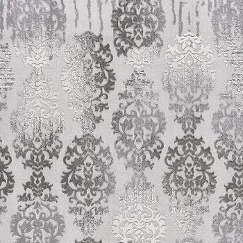 5' X 7' Gray Damask Power Loom Area Rug