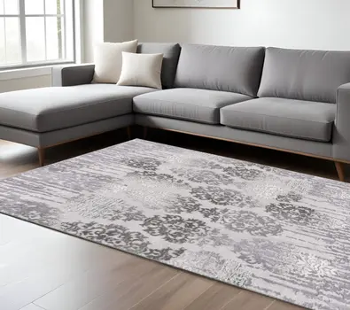 8' X 10' Gray Damask Power Loom Area Rug