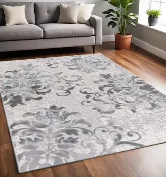 5' X 7' Blue Damask Power Loom Area Rug