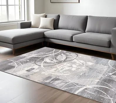 8' X 10' Gray Abstract Power Loom Area Rug