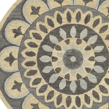 6' Gray Round Wool Geometric Hand Tufted Area Rug