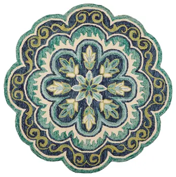4' Round Green Floral Artwork Area Rug