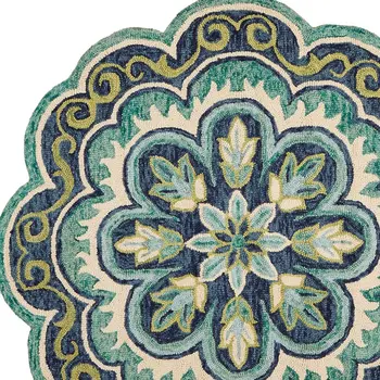 6' Green And Ivory Wool Geometric Hand Tufted Round Rug