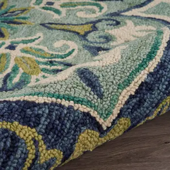 6' Blue And Green Wool Geometric Hand Tufted Round Rug