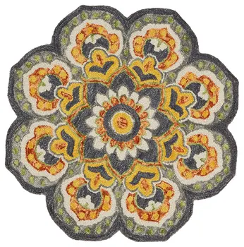 4' Gray Wool Geometric Hand Tufted Round Rug