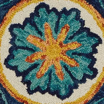 4' Round Ivory And Navy Decorative Area Rug