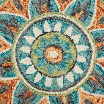 6' Blue And Green Wool Geometric Hand Tufted Round Rug