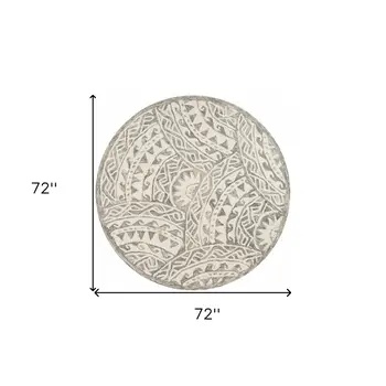 6' Gray Round Wool Geometric Hand Tufted Area Rug