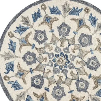 4' Round Blue Floral Oasis Area Rug