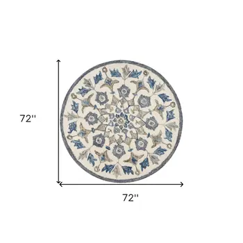 6' Round Blue Floral Oasis Area Rug