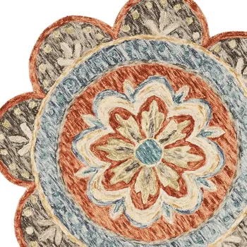 4' Orange And Red Wool Floral Hand Tufted Round Rug
