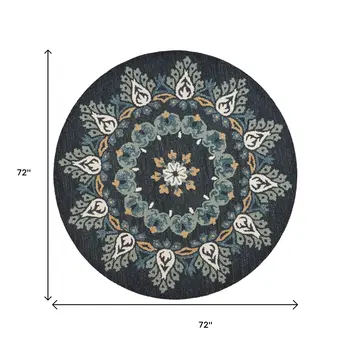 6' Round Black Floral Paradise Area Rug