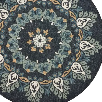 6' Round Black Floral Paradise Area Rug