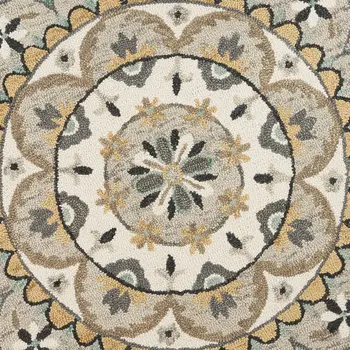 4' Round Gray And Ivory Floral Bloom Area Rug