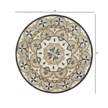 4' Round Gray And Ivory Floral Bloom Area Rug