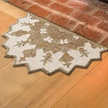 2' X 4' Tan and Beige Wool Medallion Hand Woven Half Circle Area Rug