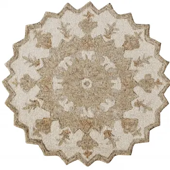 3' Round Tan Retro Modern Medallion Area Rug