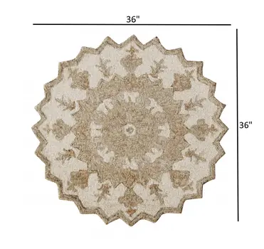 3' Round Tan Retro Modern Medallion Area Rug