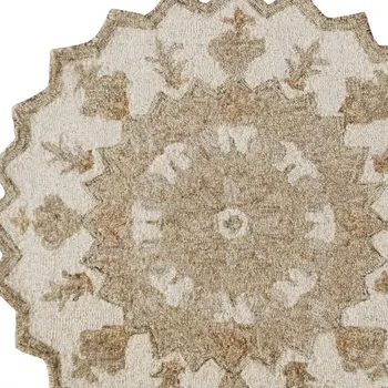 3' Round Tan Retro Modern Medallion Area Rug