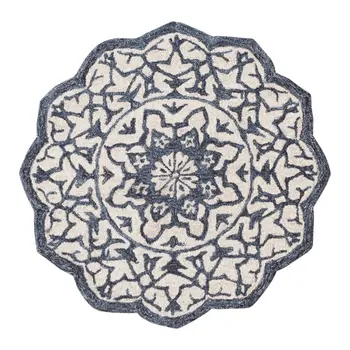 3' Round Navy And White Decorative Area Rug